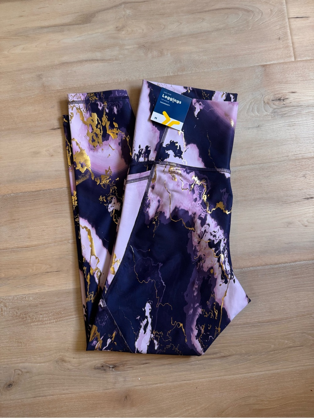 Maternity Full-Panel PowerSoft Side-Pocket 7/8-Length Leggings NWT gold purple